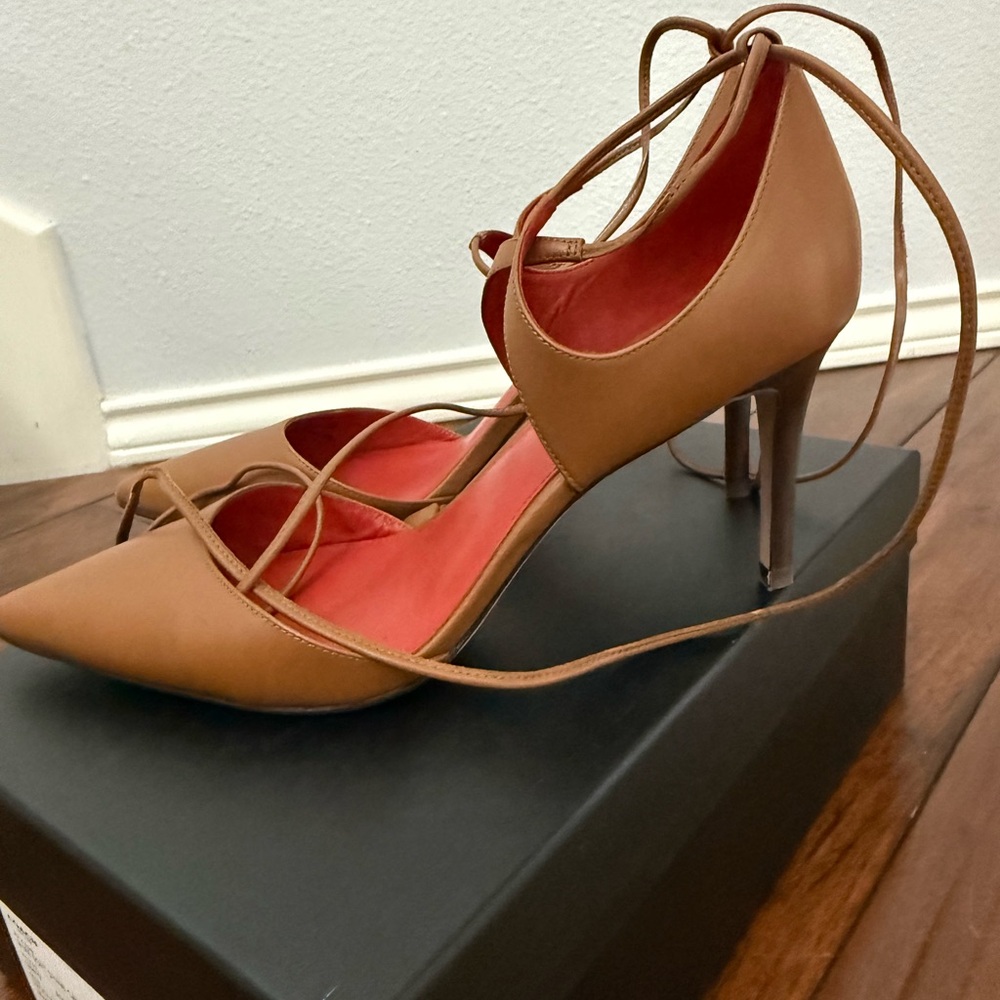 Coach Brown and Red Pointed-Toe Heels with Ankle wrap - Picture 5 of 7